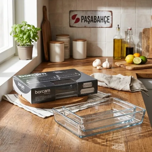 Pasabahce Borcam Oven Trays Premium Set of 2 - 2400ml+4100ml