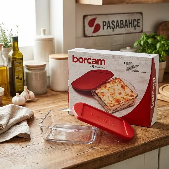 Pasabahce Borcam Ovenware  Square Baking Tray With Lid – 8.27 X 6.46 Inche