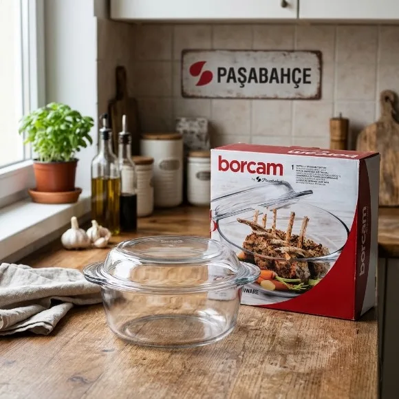 Pasabahce Borcam Round Casserole with Lid 2.1Liter