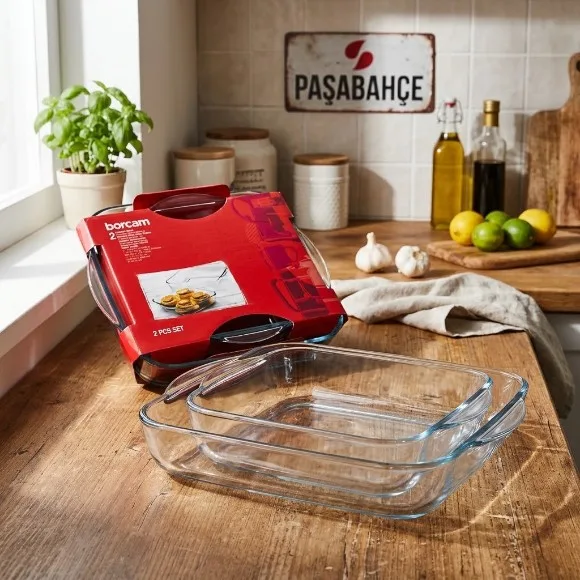 Pasabahce Borcam Square Baking Dish Set 2-Piece 1550ml+3200ml
