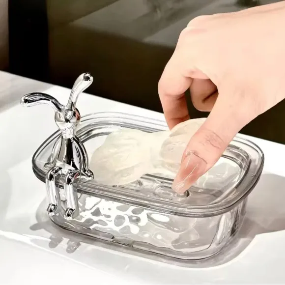 Plastic Rabbit Decor Soap Dish Draining Water