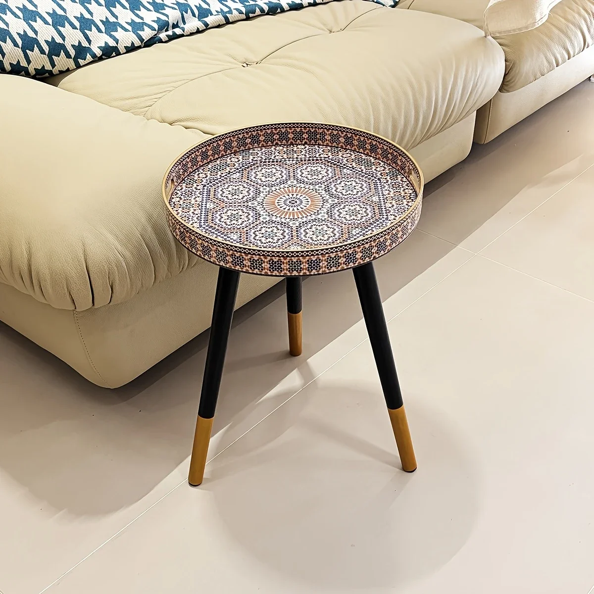 1 set plastic serving tray with 3 legs decorative coffee table with handles bohemian style sofa side table for living room perfume and jewelry storage tray for bedside Product details 1
