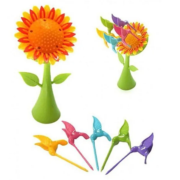 Plastic Sunflower Fruit Fork Set