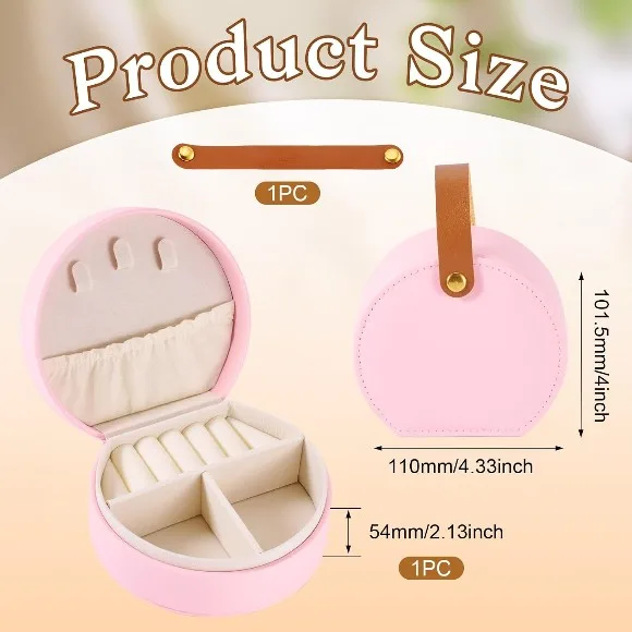 Portable Round Jewelry Box Travel Jewelry Box Mini Ring Necklace Organizer 