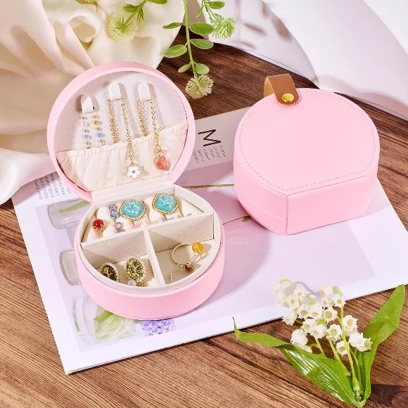 Portable Round Jewelry Box Travel Jewelry Box Mini Ring Necklace Organizer 