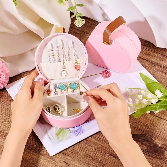 Portable Round Jewelry Box Travel Jewelry Box Mini Ring Necklace Organizer 
