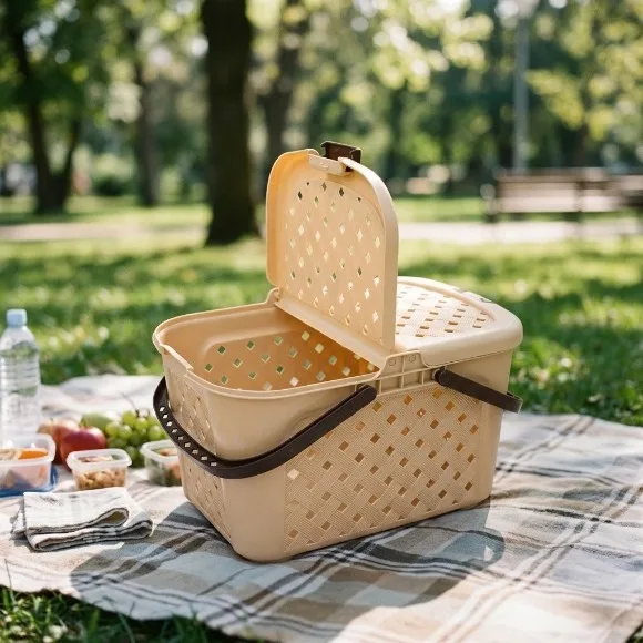 Portable Storage, Picnic and Carry Basket With Lid