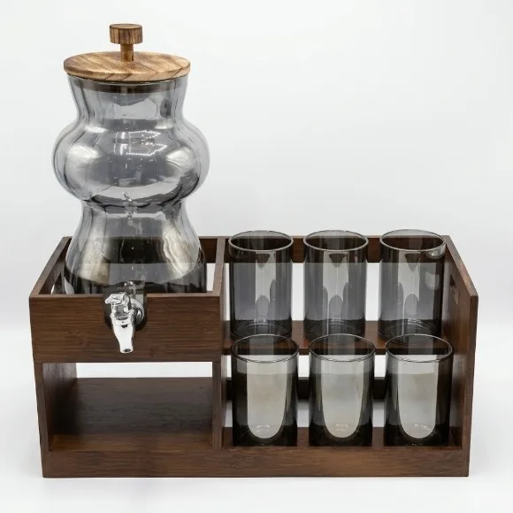 Premium 2.8L Amber Glass Beverage Dispenser Set with 6