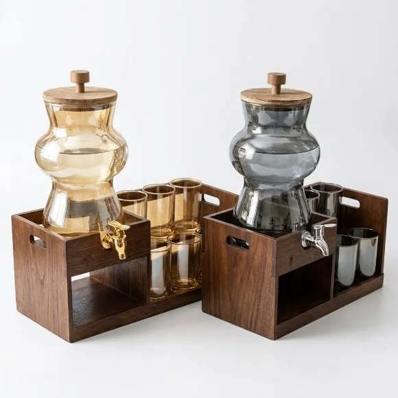 Premium 2.8L Amber Glass Beverage Dispenser Set with 6