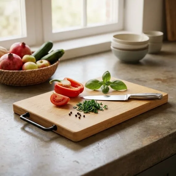 Premium Bamboo Cutting Board with Metal Handle – Strong & Durable, Eco-Friendly Chopping Surface