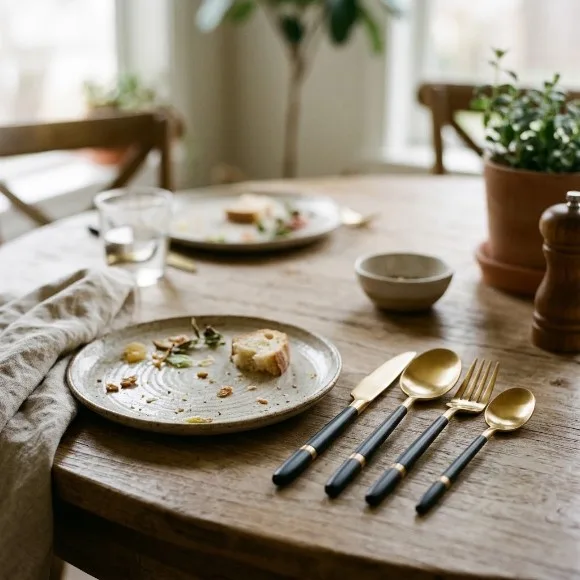 Premium Matte Black & Gold Stainless Steel Cutlery (Pack of 6) thumbnail 3