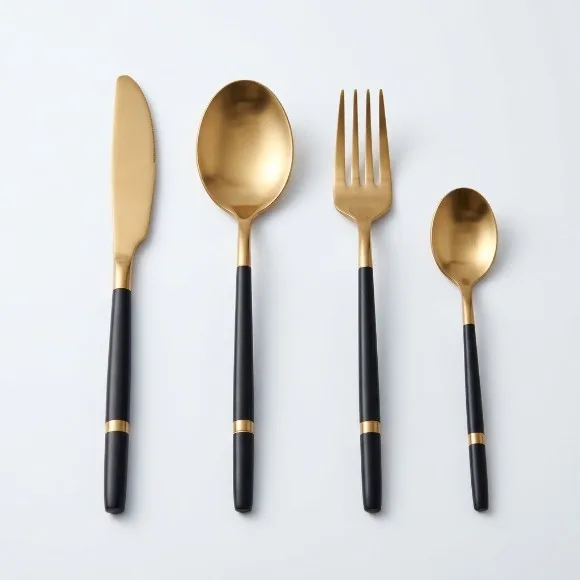 Premium Matte Black & Gold Stainless Steel Cutlery (Pack of 6)