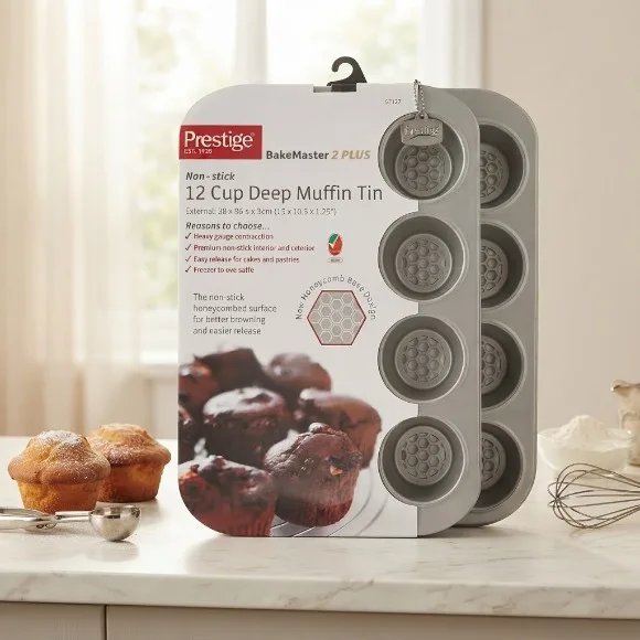 Prestige 12 Cup Muffin Pan Carbon Steel Deep Cupcake Tray - 57127(53944)