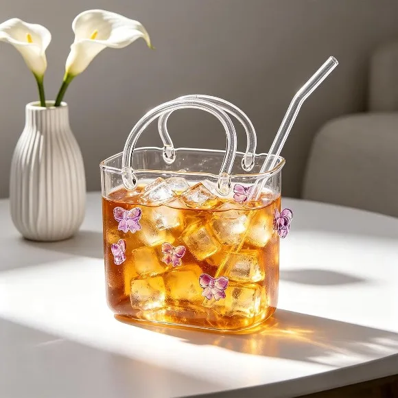 Purse Drinking Glass Handbag Shaped For Juice Cocktail Beverage Purse Cup