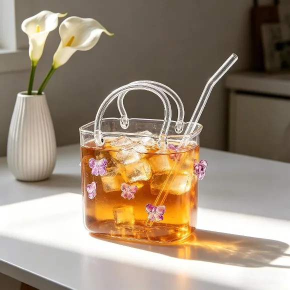 Purse Drinking Glass Handbag Shaped For Juice Cocktail Beverage Purse Cup