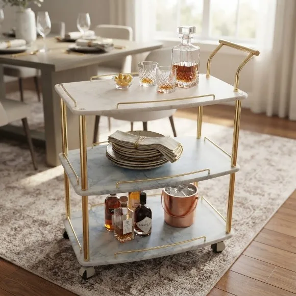 Rect Oval Tea Trolley Marble 117-E02