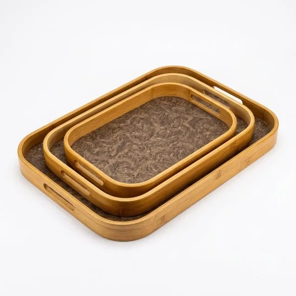 Rectangular Bamboo Wooden Serving Tray 3 Piece