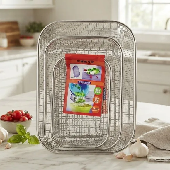 Rectangular Colander Square Colander Coarse Wire Mesh Colander Strainer Sink Drain Wash Basket