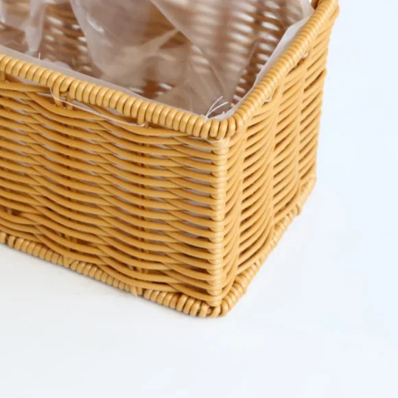 Rectangular Flower Cane Basket With Handle