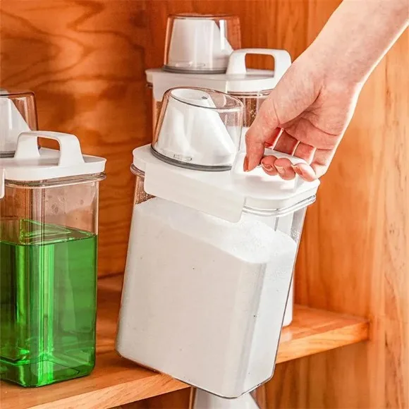 Refillable Laundry Detergent Dispenser Empty Tank for Powder Softener Bleach Storage Container with Labels