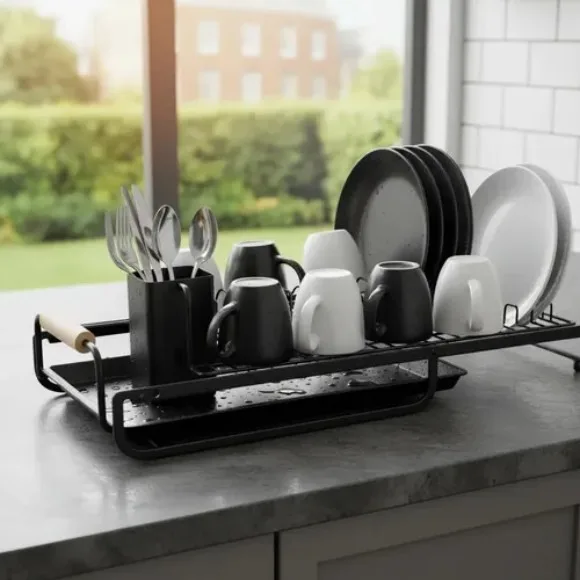 Retractable Metal Dish Drainer Black