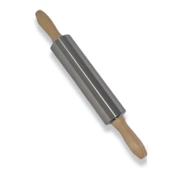 Rolling Pin Stainless Steel Wooden Handle
