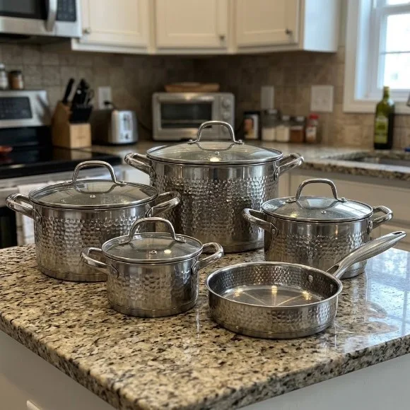 Rong Li Monaco Hammered Design Stainless Steel Cookware Set 9Pcs