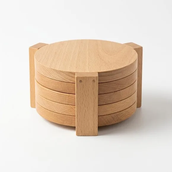 Round Wooden Tea Coaster Set