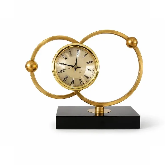 Rustic Round Golden Metal Table Clock