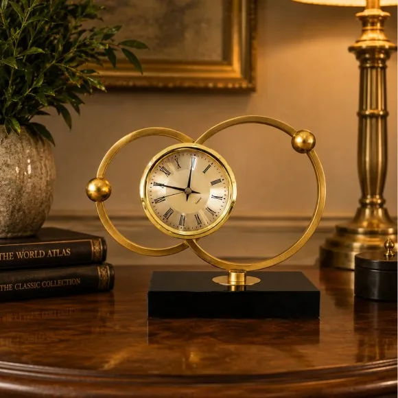 Rustic Round Golden Metal Table Clock thumbnail 3