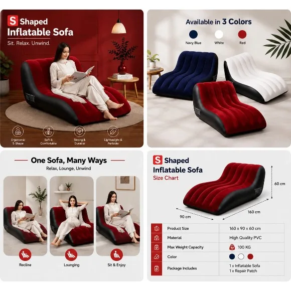 S Shape Inflatable Sofa Outdoor Lazy Inflatable Sofa Portable and Easy To Store