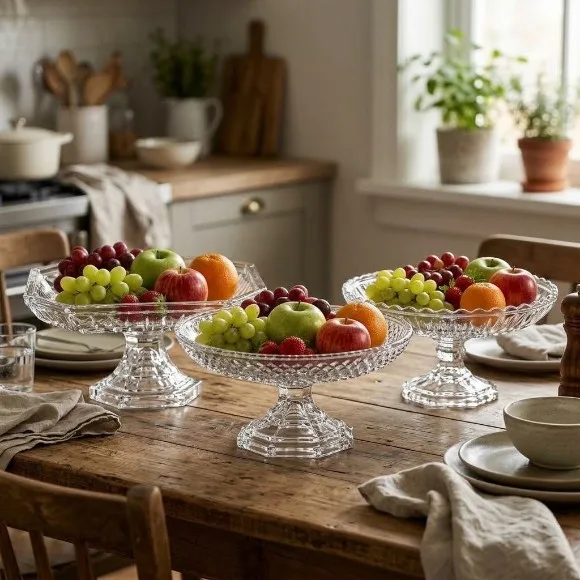 Luxury Embossed Crystal Glass Pedestal Fruit Bowls