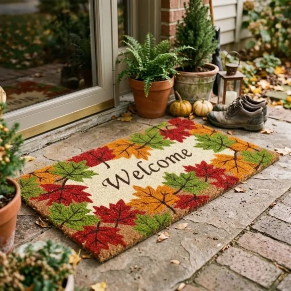 Touchwood Maple Leaves "Welcome" Natural Coir Door Mat 50x80cm