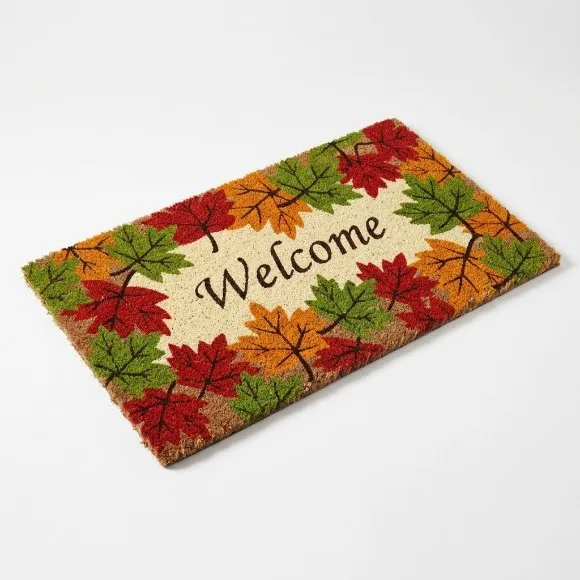 Touchwood Maple Leaves "Welcome" Natural Coir Door Mat 50x80cm thumbnail 2