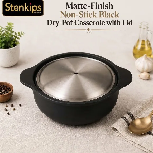 Matte-Finish Black Dry-Pot Casserole with Lid