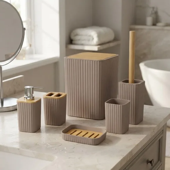 6-Piece Modern Ribbed Bathroom Accessory Set