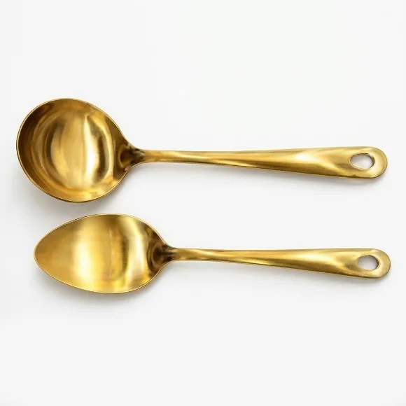 Gold Stainless Steel Serving Spoon Set (2-Piece) – Curry & Rice Serving Spoons