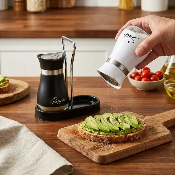 Salt and Pepper Bottles with A Shaking Stand Stainless Steel Lid Refillable