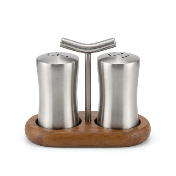 Shengya Stainless Steel Wooden Base Seasoning Set Salt & Pepper Shakker Set