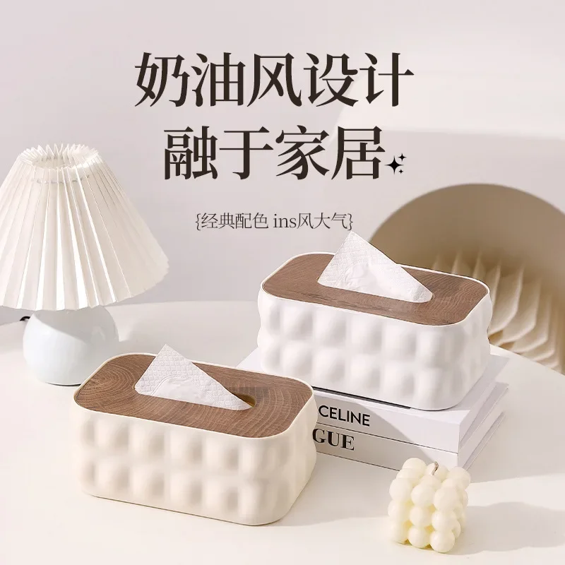 Simple Creative Creamy Style Wooden Lid Plastic Tissue Box White Black Gray Military Green Multipurpose Home Use Desktop Storage