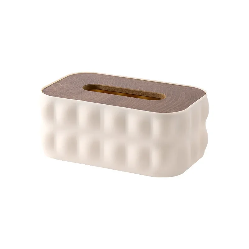 Simple Creative Creamy Style Wooden Lid Plastic Tissue Box White Black Gray Military Green Multipurpose Home Use Desktop Storage