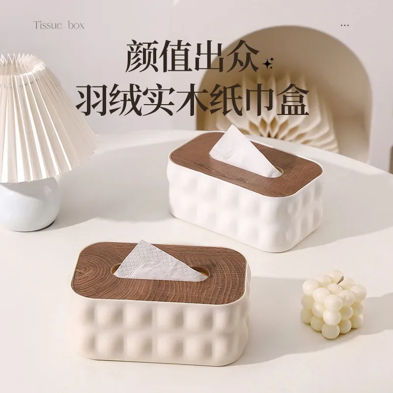 Simple Creative Creamy Style Wooden Lid Plastic Tissue Box White Black Gray Military Green Multipurpose Home Use Desktop Storage