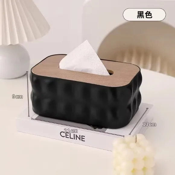 Simple Creative Creamy Style Wooden Lid Plastic Tissue Box