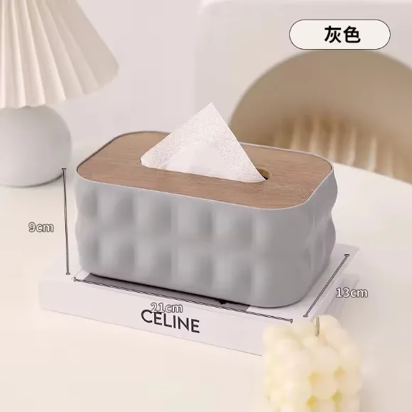 Simple Creative Creamy Style Wooden Lid Plastic Tissue Box