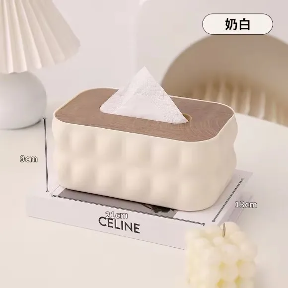 Simple Creative Creamy Style Wooden Lid Plastic Tissue Box