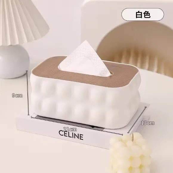 Simple Creative Creamy Style Wooden Lid Plastic Tissue Box
