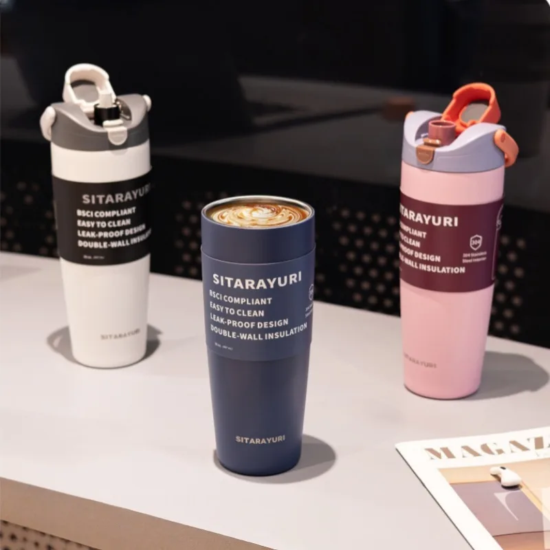 SITARAYURI Stainless Steel Insulated Bottle 900ML Double Drink Straw Thermos Cup Leak-proof Cups Hot Cold