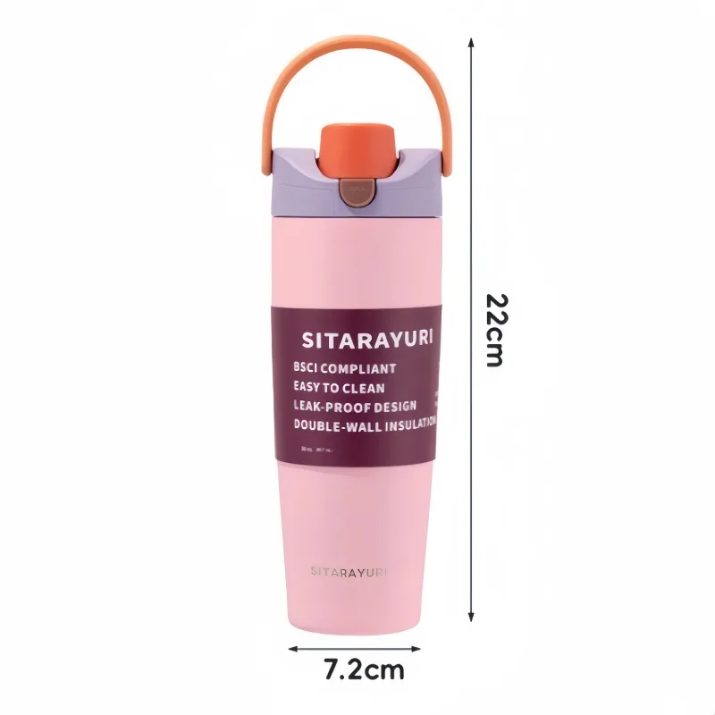 SITARAYURI Stainless Steel Insulated Bottle 900ML Double Drink Straw Thermos Cup Leak-proof Cups Hot Cold
