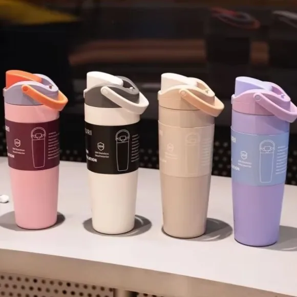 SITARAYURI Stainless Steel Insulated Bottle 900ML Double Drink Straw Thermos Cup Leak-proof Cups Hot Cold