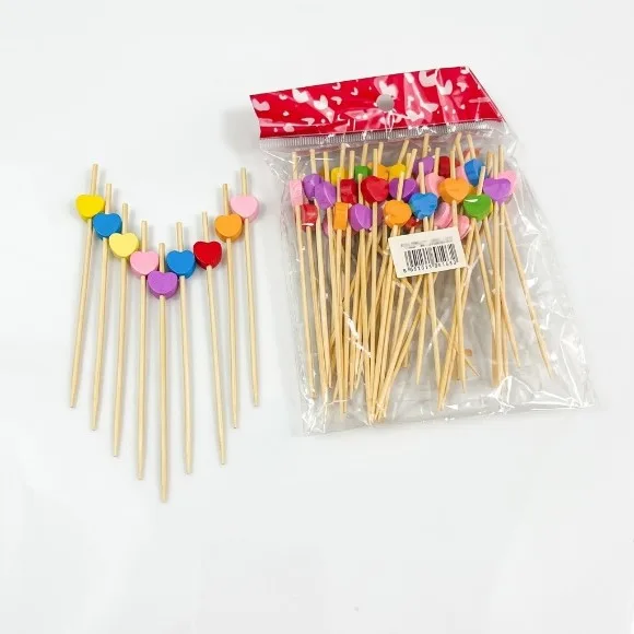 Smiley Shape Bamboo Cocktail Picks Food Sticks Toothpicks Fruit 12 Pieces